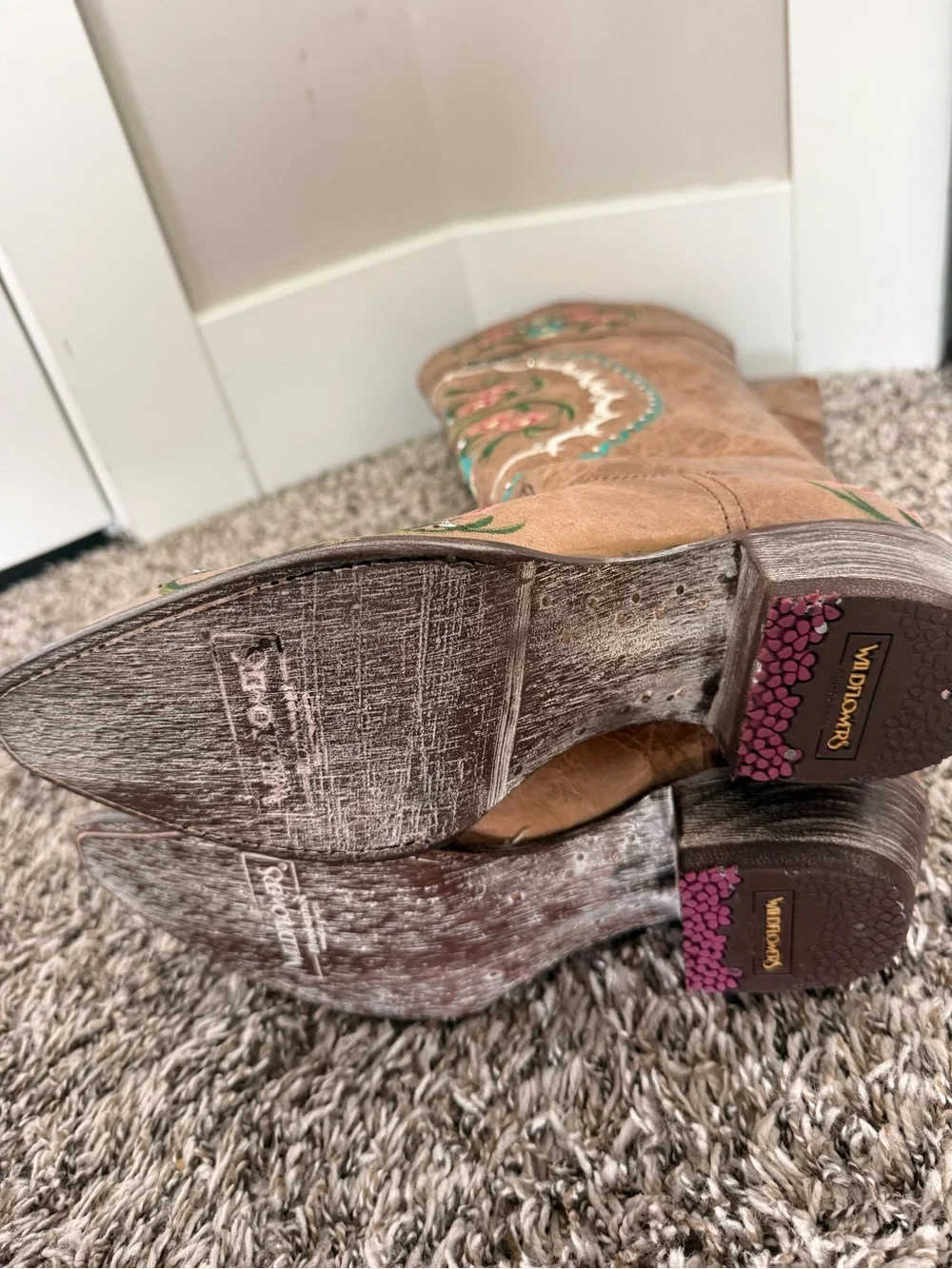 Wildflowers Tan Over-the-Knee Embroidered Boots with Turquoise & Pink Accents